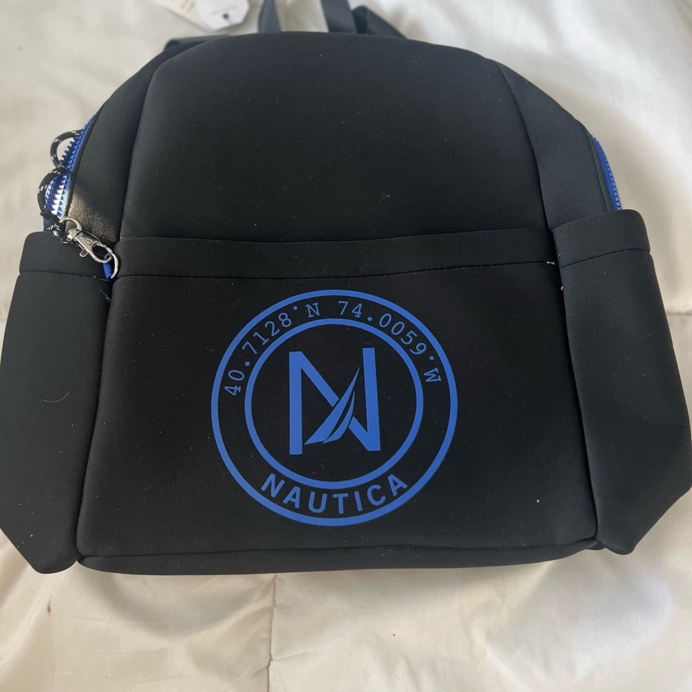 Nautica Women’s/Men's Tide Mark Backpack in Black with Blue Logo